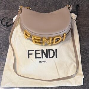 Designer-inspired Taupe Leather Shoulder Bag with Gold Accents